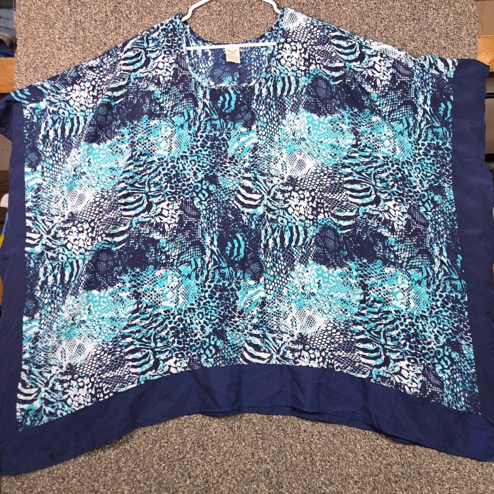 Faded Glory Poncho Blouse Womens 3X‎ Blue Snake Print FGW16495PR Animal Pattern